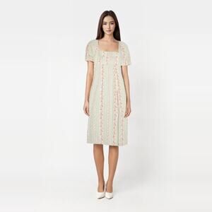 WeWoreWhat Puff Sleeve Victorian Floral Stripe Midi Dress - Rosewood Multi 2